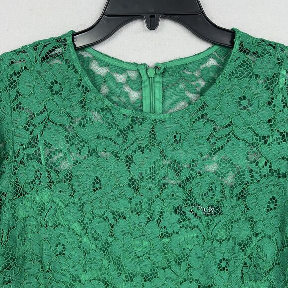 Ralph Lauren Dress Womens 14 Green Lace Flutter Sleeve Party Floral Romantic LRL - Picture 2 of 14